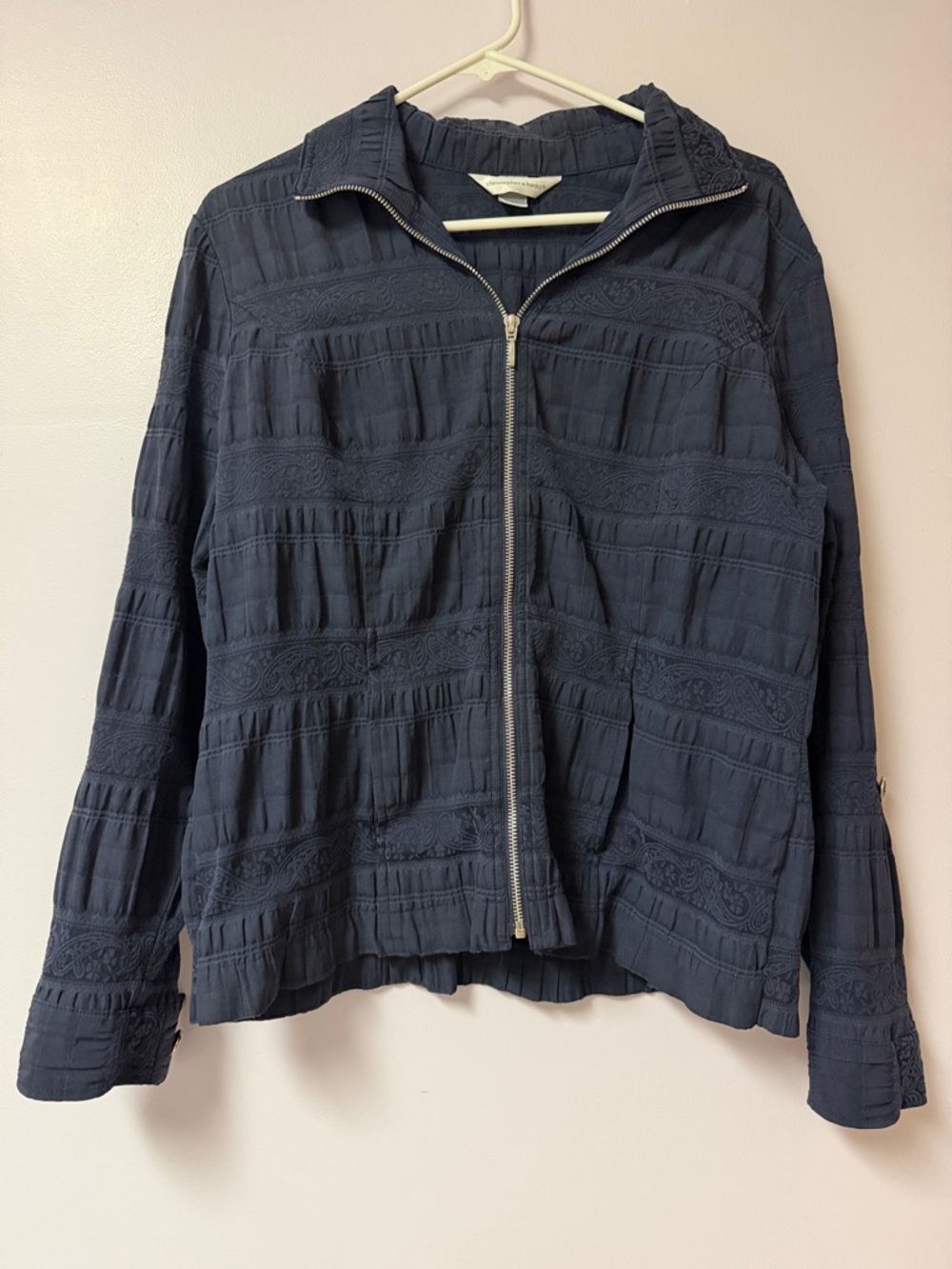 Christopher & Banks Navy Textured Zip Jacket
